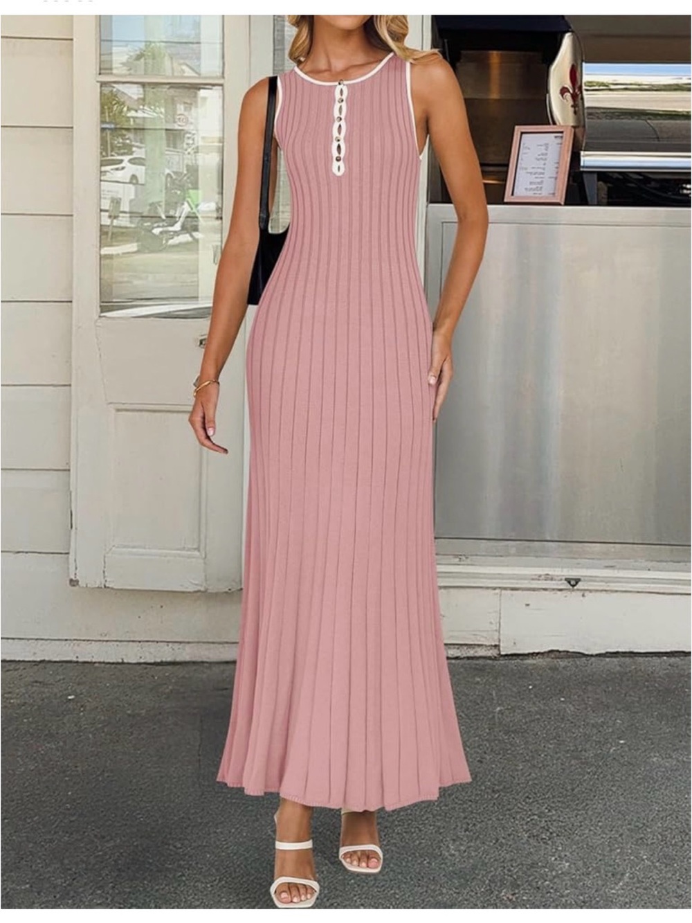 Sleeveless Ribbed Maxi Dress in Dusty Rose